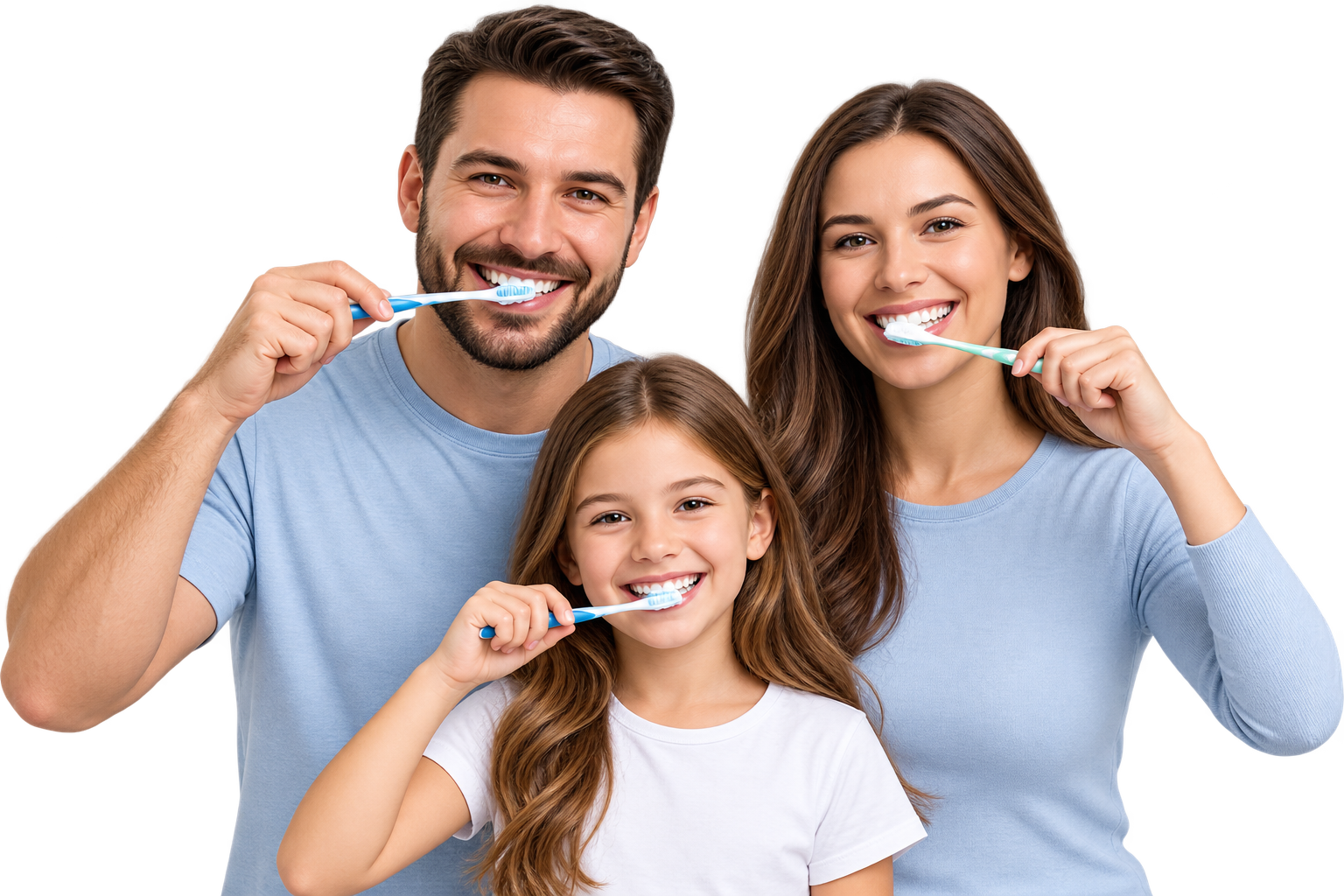 Family brushing their teeth as part of a daily oral care routine