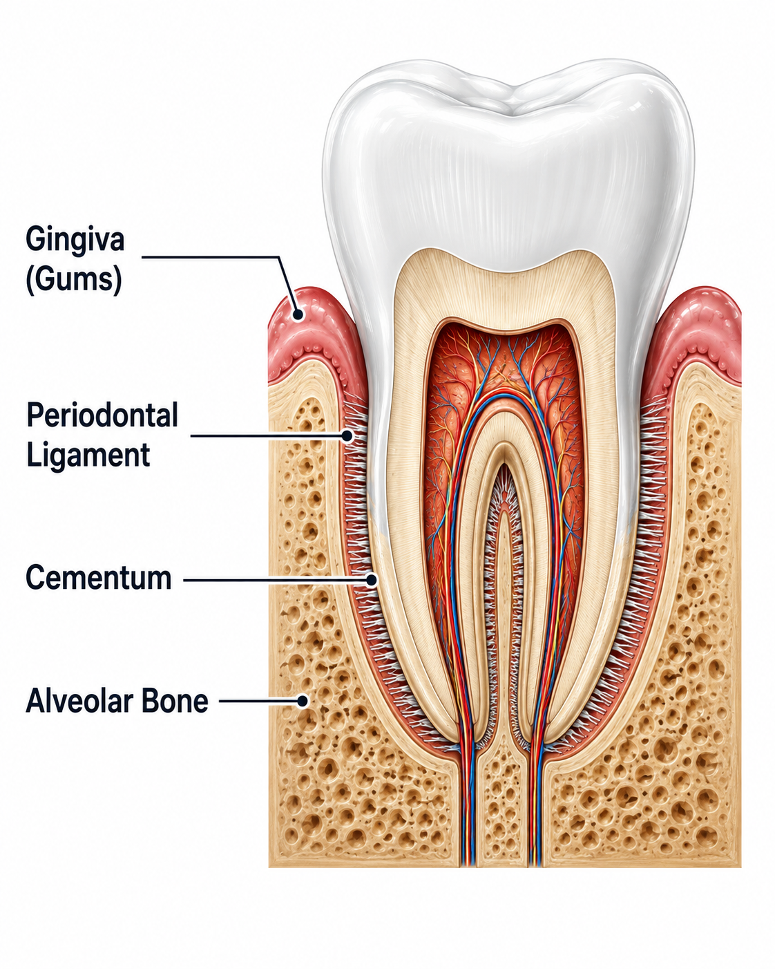 Illustration of periodontal tissues around a tooth